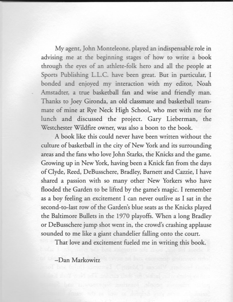 John Starks — My Life acknowledgements