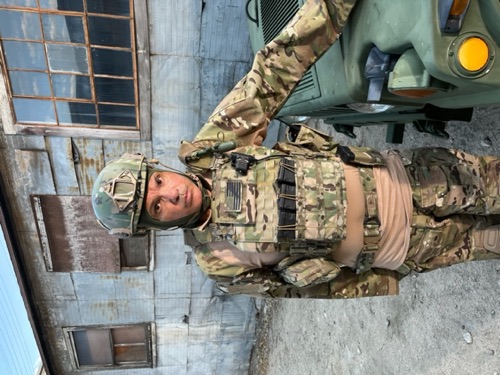 Joe Gironda in tactical military gear on set